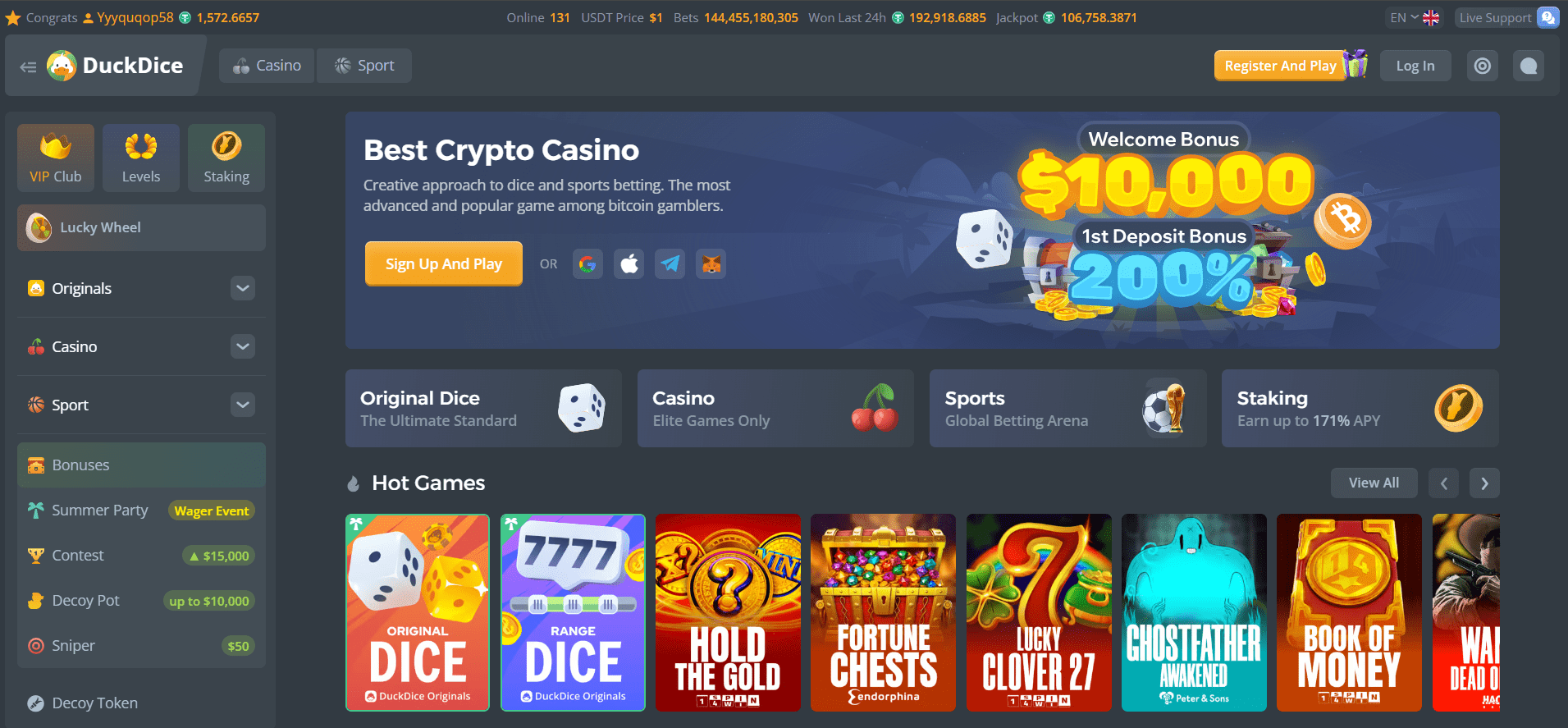 Best crypto casino DuckDice