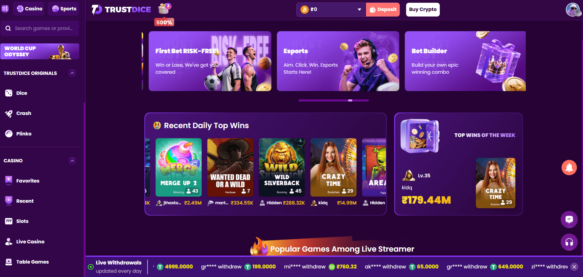 TrustDice win casino games