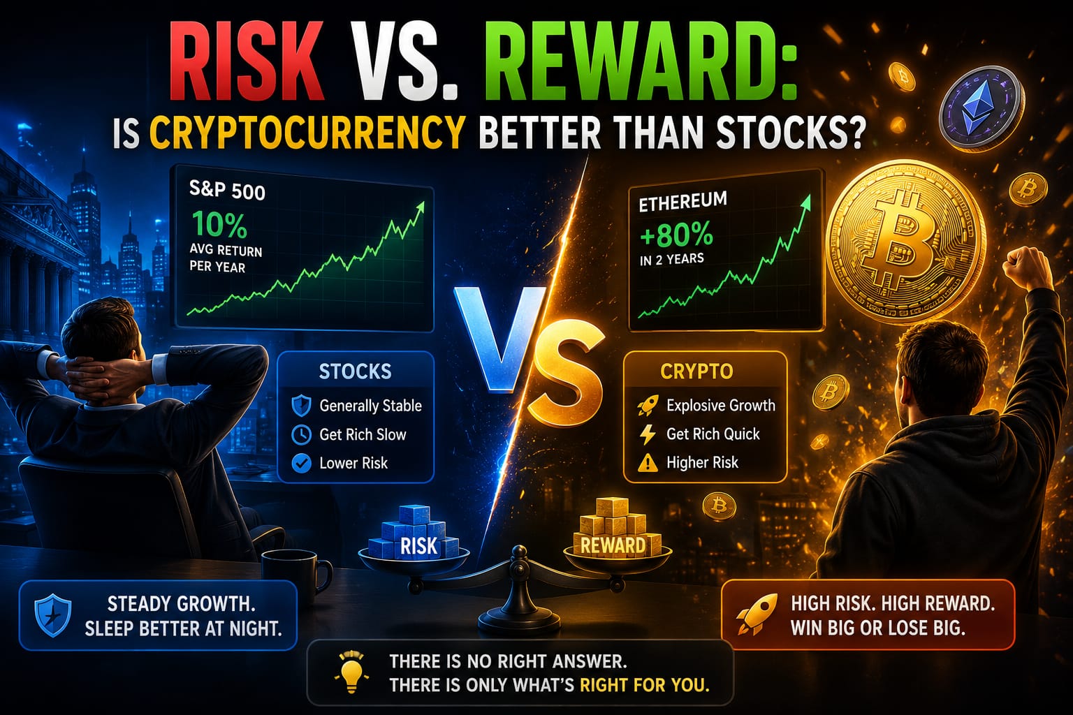 Risk and reward comparision between cryptocurrency and stocks